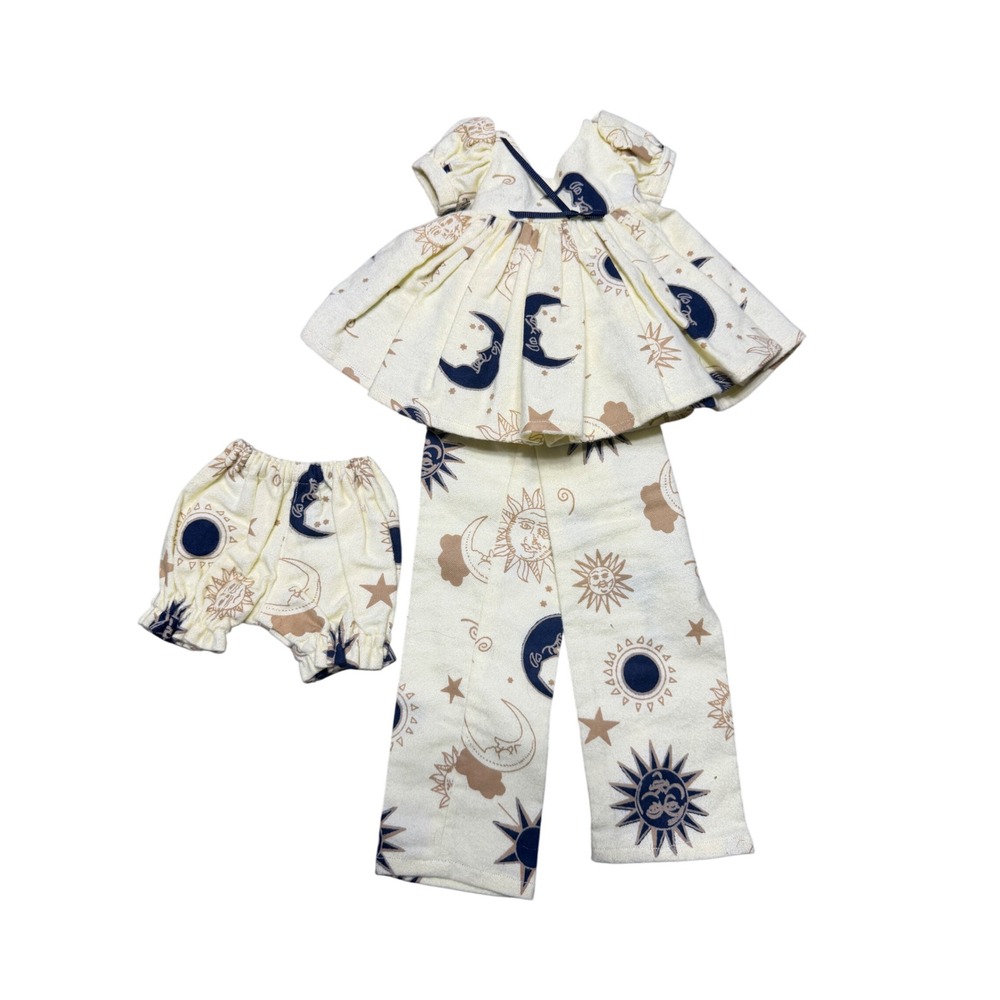 Doll Fashions by Charie Wilson 3pc Celestial Sun Moon Stars Outfit Set Cream